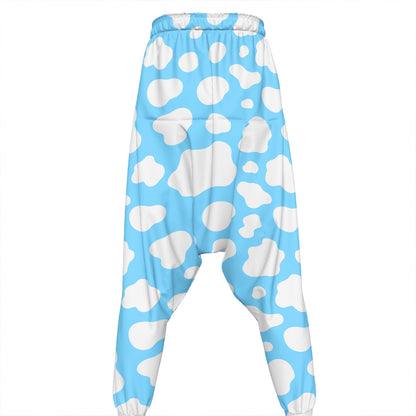 White And Blue Cow Print Hammer Pants