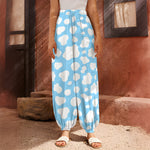 White And Blue Cow Print Harem Pants