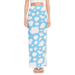 White And Blue Cow Print High Slit Maxi Skirt