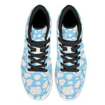 White And Blue Cow Print High Top Leather Sneakers
