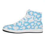 White And Blue Cow Print High Top Leather Sneakers