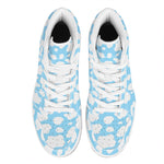 White And Blue Cow Print High Top Leather Sneakers