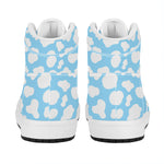 White And Blue Cow Print High Top Leather Sneakers