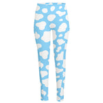 White And Blue Cow Print High-Waisted Pocket Leggings