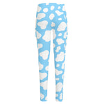 White And Blue Cow Print High-Waisted Pocket Leggings