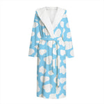 White And Blue Cow Print Hooded Bathrobe