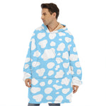 White And Blue Cow Print Hoodie Blanket