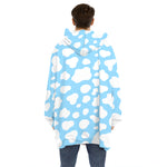 White And Blue Cow Print Hoodie Blanket