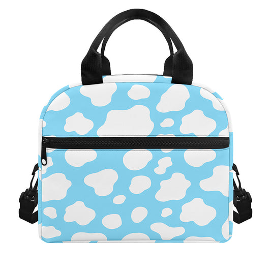 White And Blue Cow Print Insulated Lunch Bag