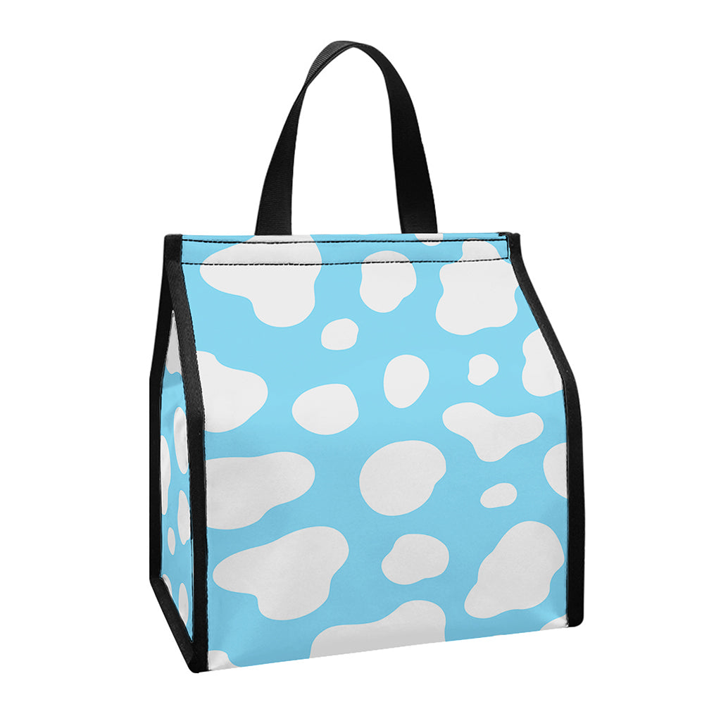 White And Blue Cow Print Insulated Lunch Tote