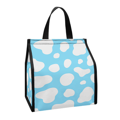 White And Blue Cow Print Insulated Lunch Tote