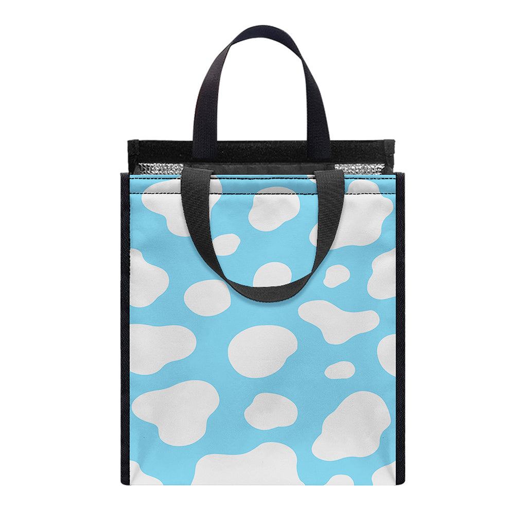 White And Blue Cow Print Insulated Lunch Tote