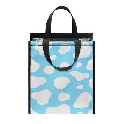 White And Blue Cow Print Insulated Lunch Tote