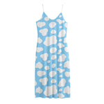 White And Blue Cow Print Jersey Midi Cami Dress