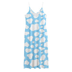 White And Blue Cow Print Jersey Midi Cami Dress