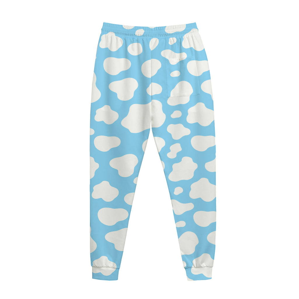 White And Blue Cow Print Jogger Pants