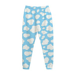 White And Blue Cow Print Jogger Pants