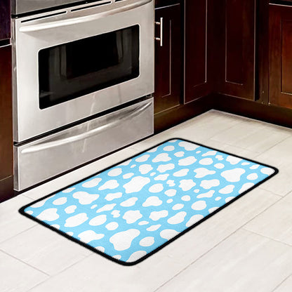 White And Blue Cow Print Kitchen Mat