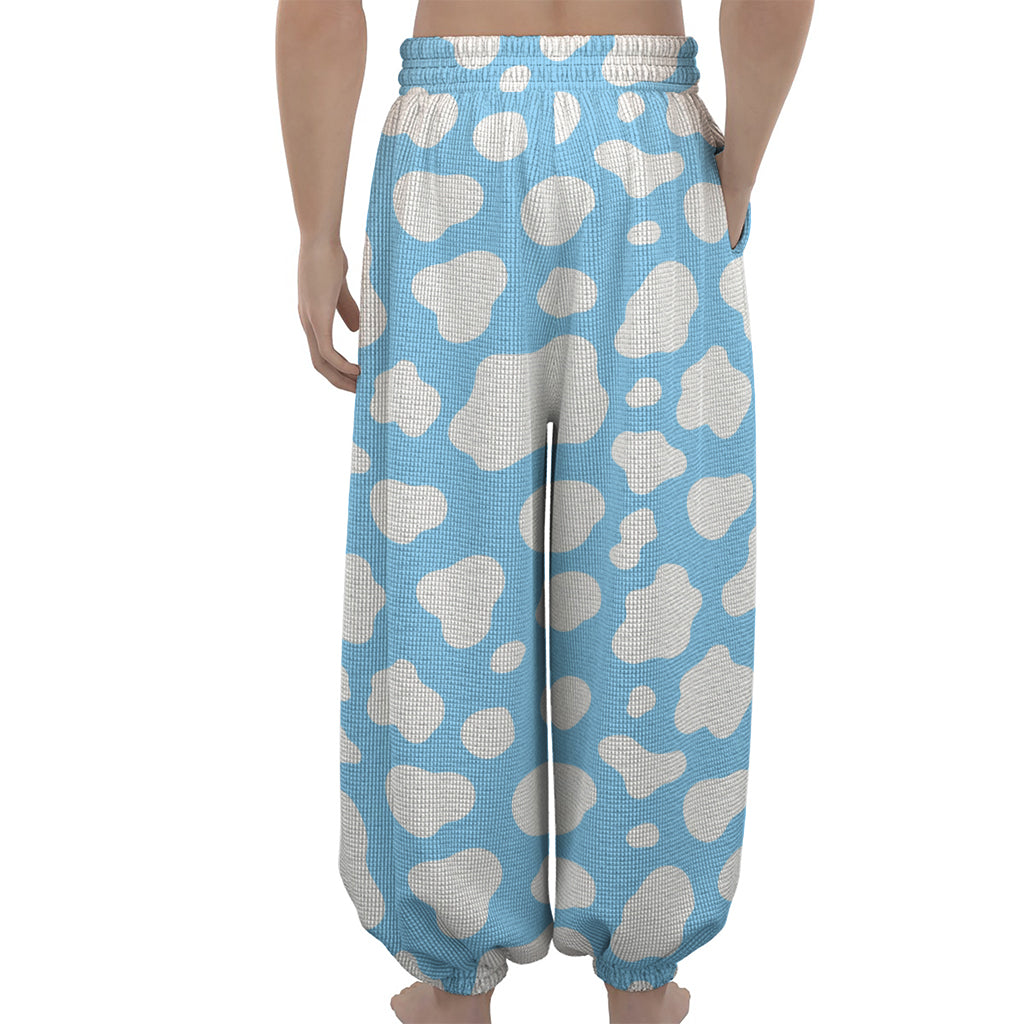 White And Blue Cow Print Lantern Pants
