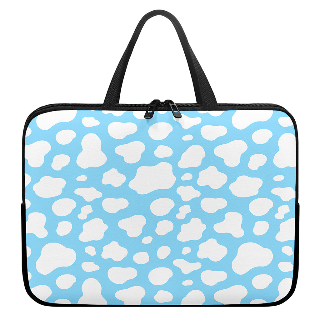 White And Blue Cow Print Laptop Sleeve With Handle