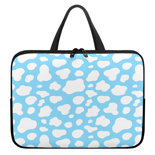 White And Blue Cow Print Laptop Sleeve With Handle