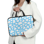 White And Blue Cow Print Laptop Sleeve With Handle