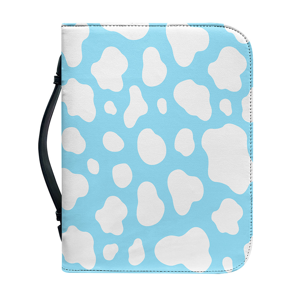 White And Blue Cow Print Leather Bible Cover