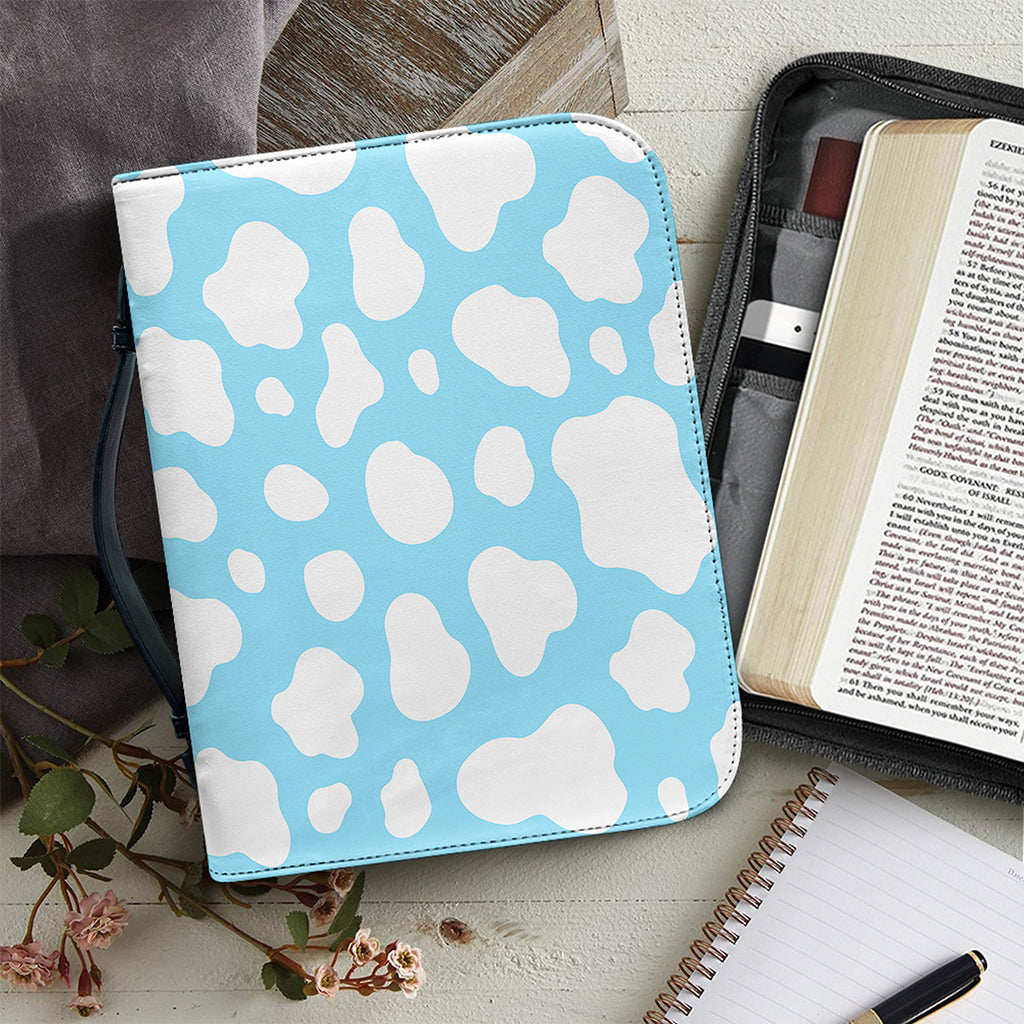White And Blue Cow Print Leather Bible Cover