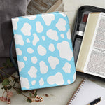 White And Blue Cow Print Leather Bible Cover