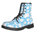 White And Blue Cow Print Lace-Up Boots