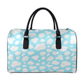 White And Blue Cow Print Leather Duffel Bag