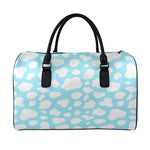 White And Blue Cow Print Leather Duffle Bag