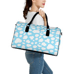 White And Blue Cow Print Leather Duffle Bag