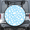 White And Blue Cow Print Leather Spare Tire Cover