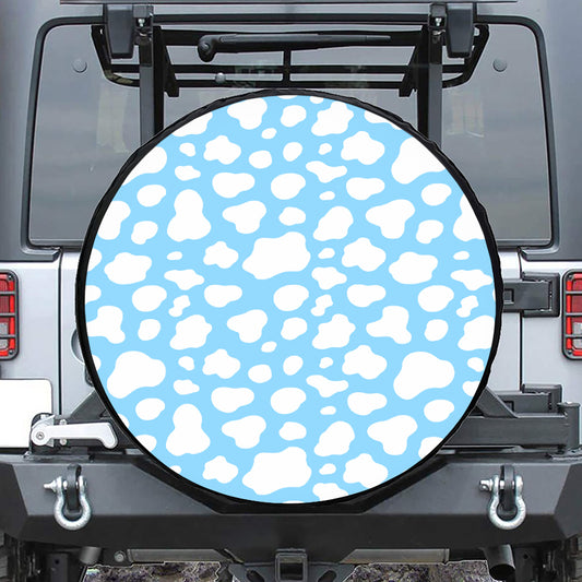 White And Blue Cow Print Leather Spare Tire Cover