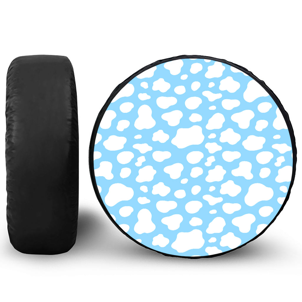 White And Blue Cow Print Leather Spare Tire Cover
