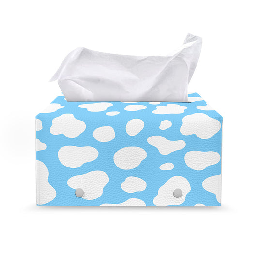 White And Blue Cow Print Leather Tissue Box Cover