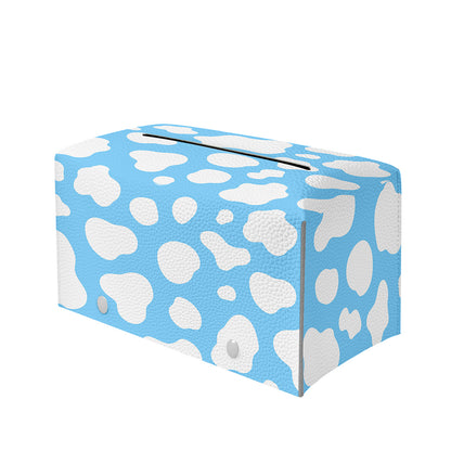 White And Blue Cow Print Leather Tissue Box Cover