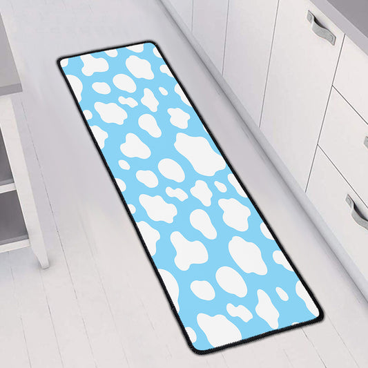 White And Blue Cow Print Long Kitchen Mat