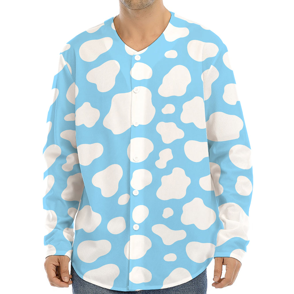 White And Blue Cow Print Long Sleeve Baseball Jersey