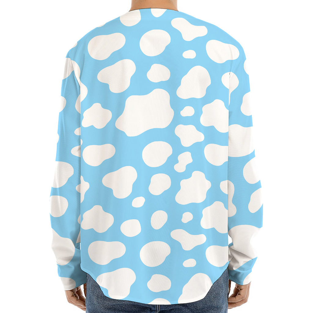 White And Blue Cow Print Long Sleeve Baseball Jersey