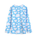 White And Blue Cow Print Long Sleeve Short Coat