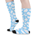 White And Blue Cow Print Long Socks