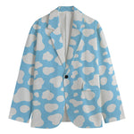White And Blue Cow Print Men's Blazer