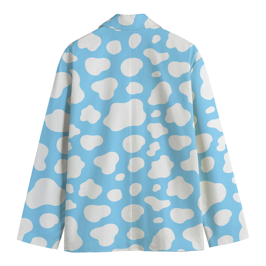 White And Blue Cow Print Men's Blazer