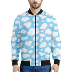 White And Blue Cow Print Men's Bomber Jacket