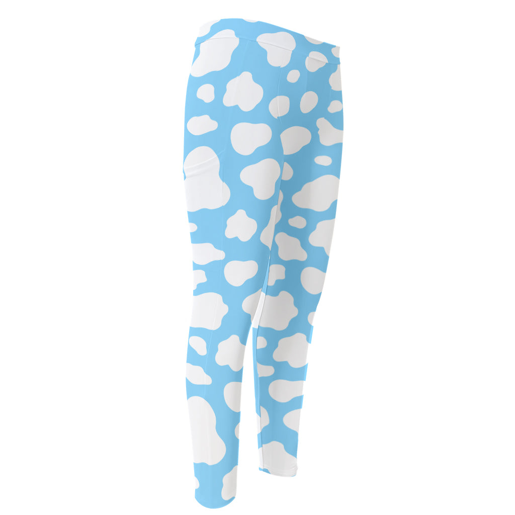 White And Blue Cow Print Men's Compression Pants