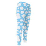 White And Blue Cow Print Men's Compression Pants