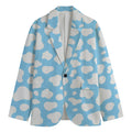 White And Blue Cow Print Men's Cotton Blazer