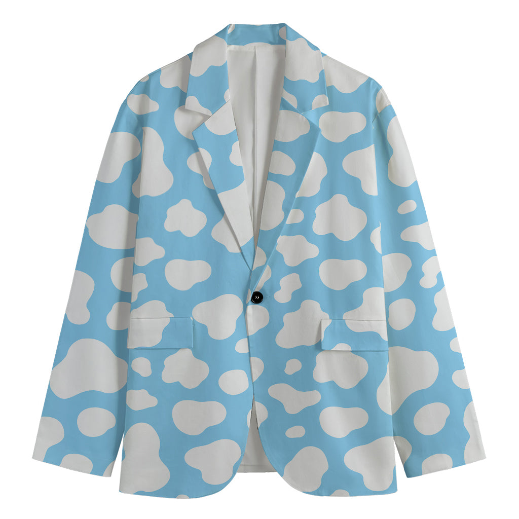 White And Blue Cow Print Men's Cotton Blazer